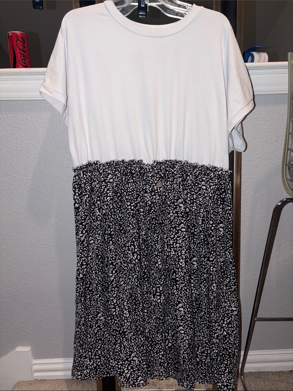 SHEIN White Top Black & White Printed Midi Dress